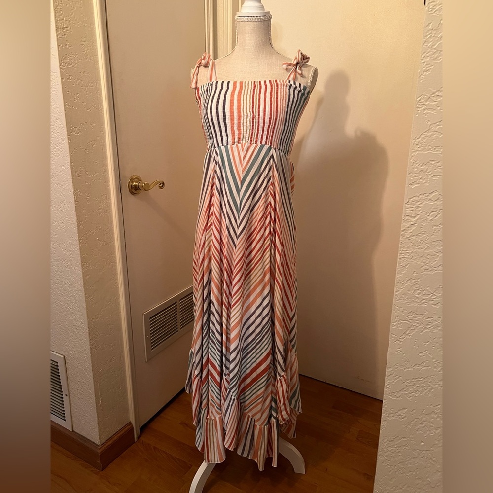En Creme multi color Asymmetrical Sundress with tie straps